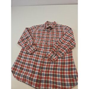 Relwen Shirt Men's Small Red Blue Green Madras Plaid Linen Cotton Button Down